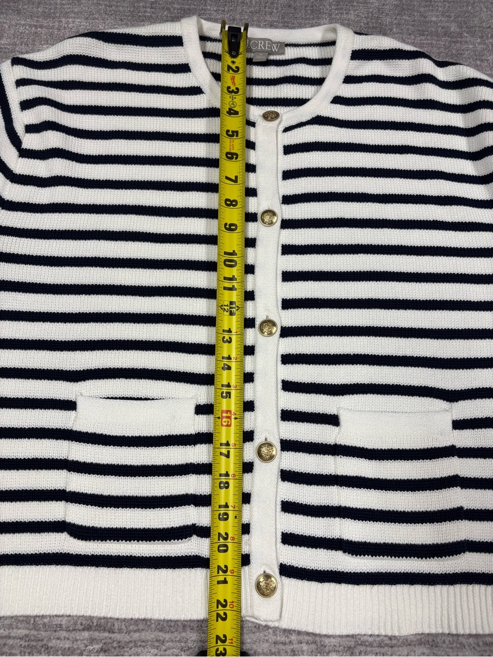 J. Crew Relaxed Emilie Sweater Jacket Natural Navy Stripe Cardigan XL Boxy - Picture 6 of 10